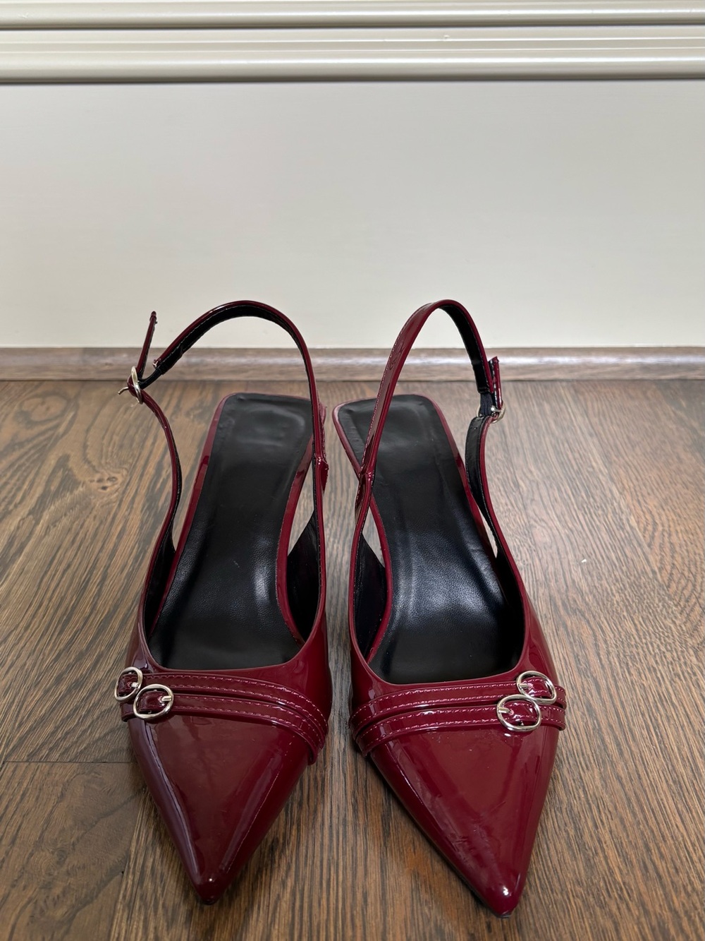 Fashion Nova Burgundy Patent Pointed Kitten Heels
